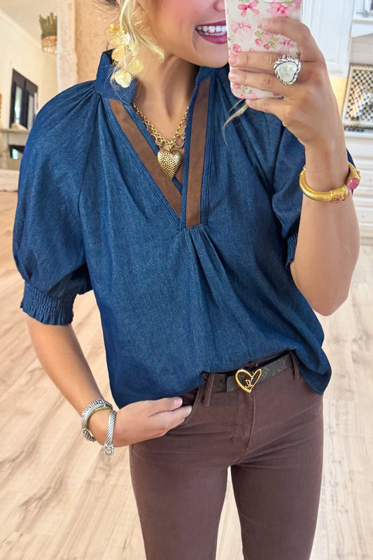 Denim V Neck Top