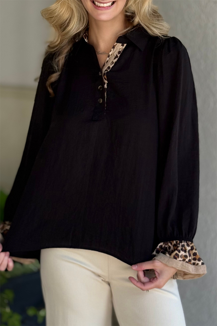 Leopard Print Trim Top