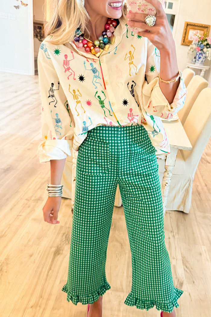 Green Gingham Ruffle Hem Pants