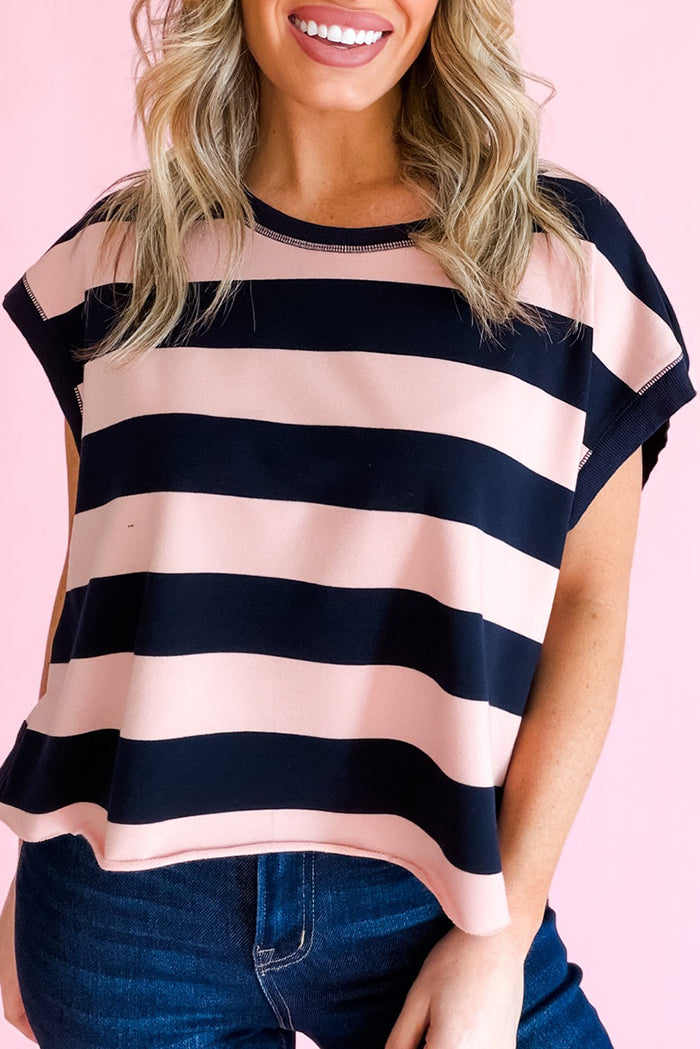 Casual Open Back Striped Top