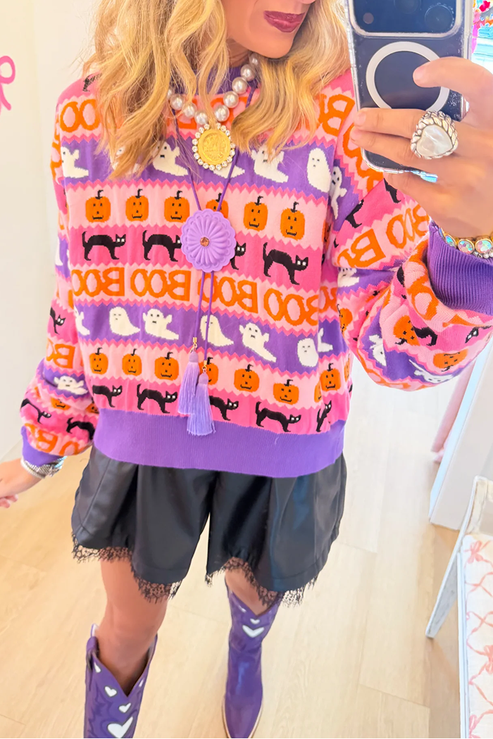 Multi Jacquard Halloween Long Sleeve Sweater