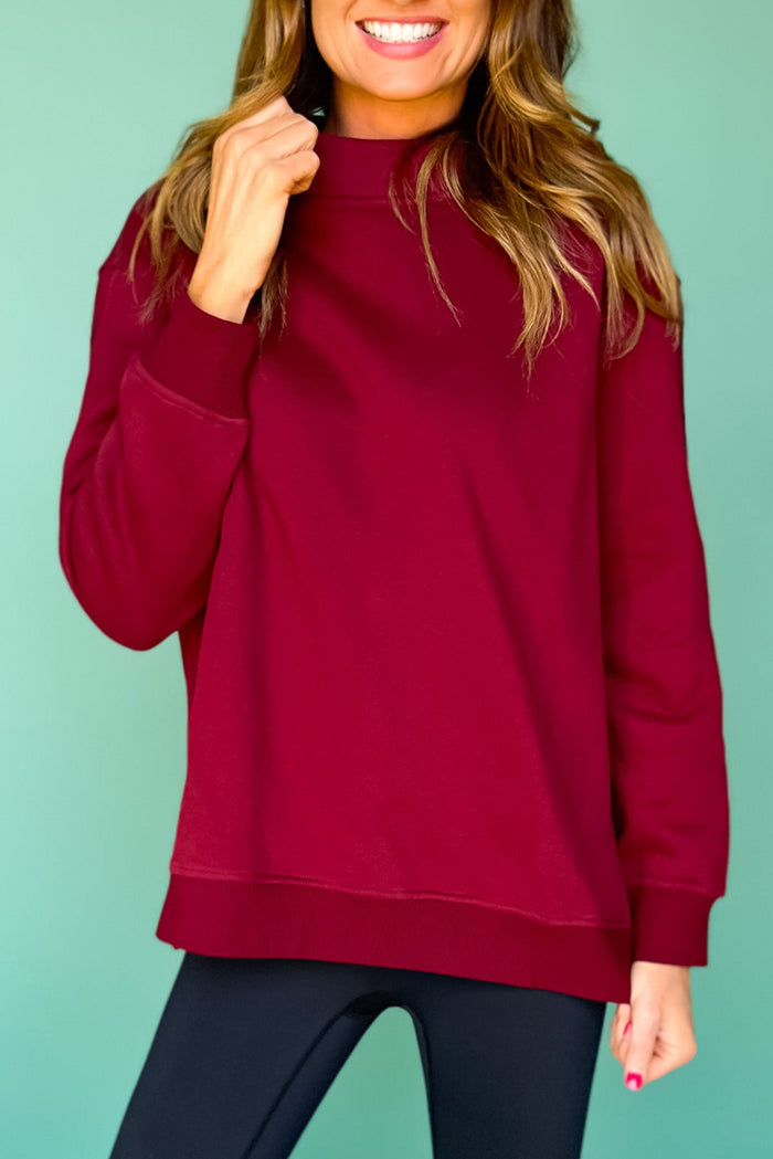 Split-Hem Mock Neck Relaxed Top