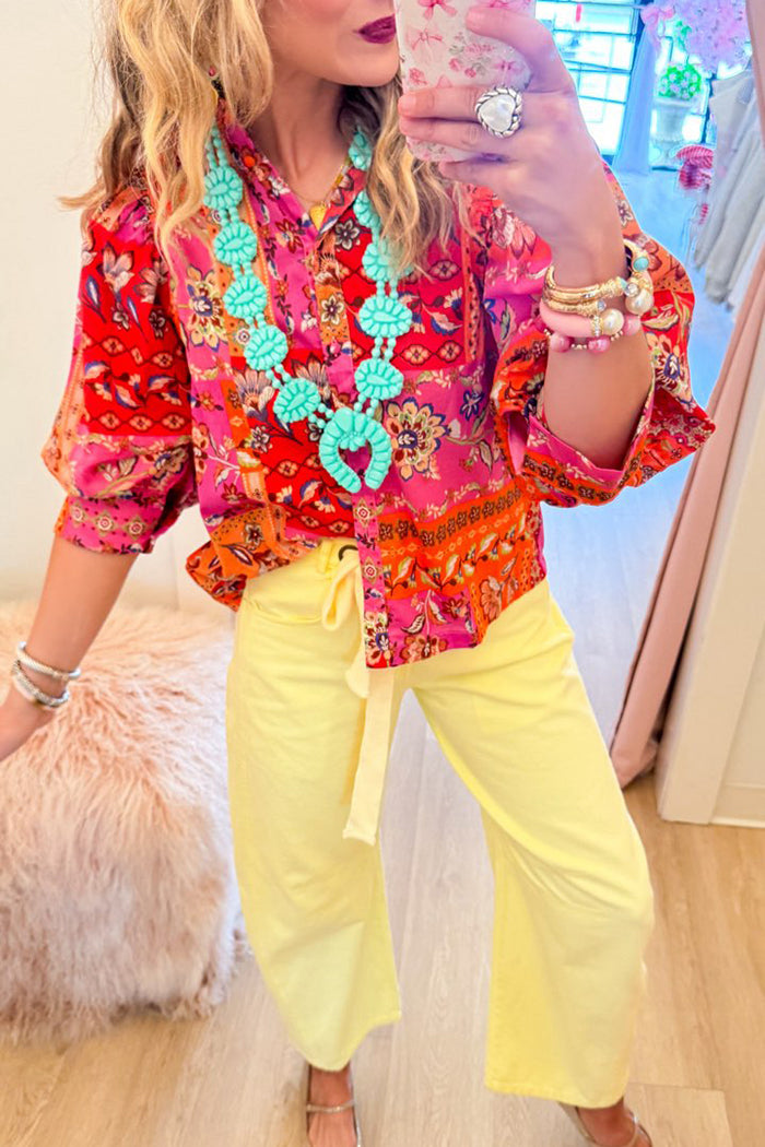 Multi Floral Patchwork Button Up Top