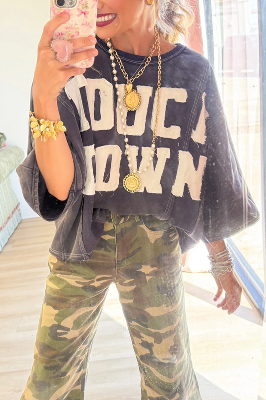 Navy Lettering Short Sleeve Sweatshirt