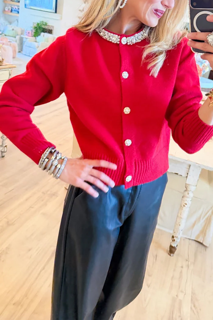 Red Stone Knit Cardigan
