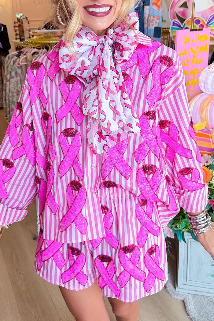 Pink Ribbon Striped Set