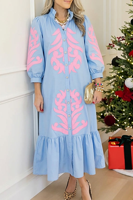 Boho Button Front Ruffle Hem Maxi Dress