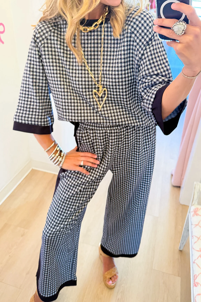 Navy Gingham 3/4 Raglan Sleeve Pant Set