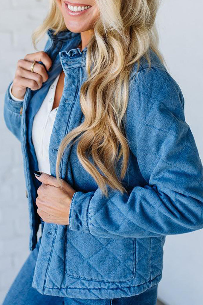 Quilted Ruffle Lined Pocket Denim Jacket
