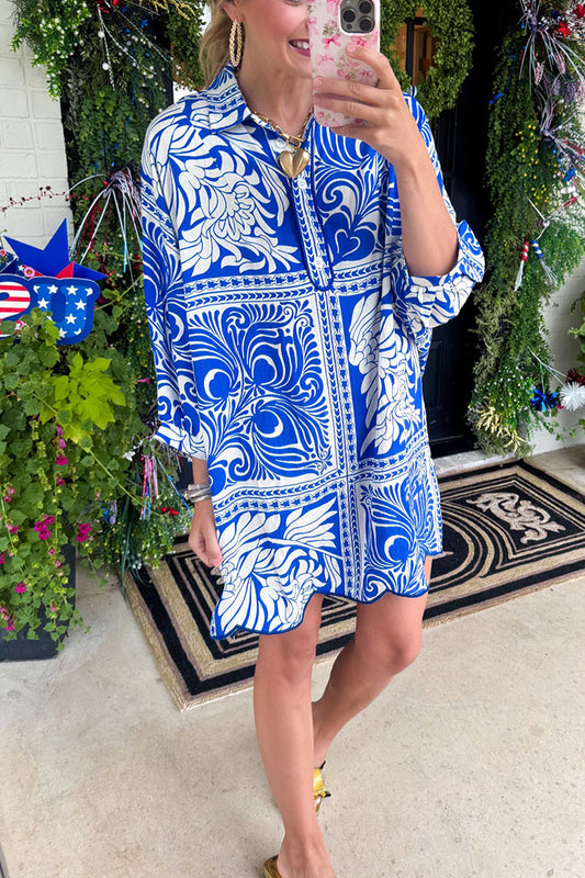 Mix Printed Scalloped Hem Dress