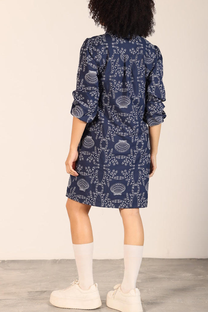 Shell Print Button Front Pocket Dress