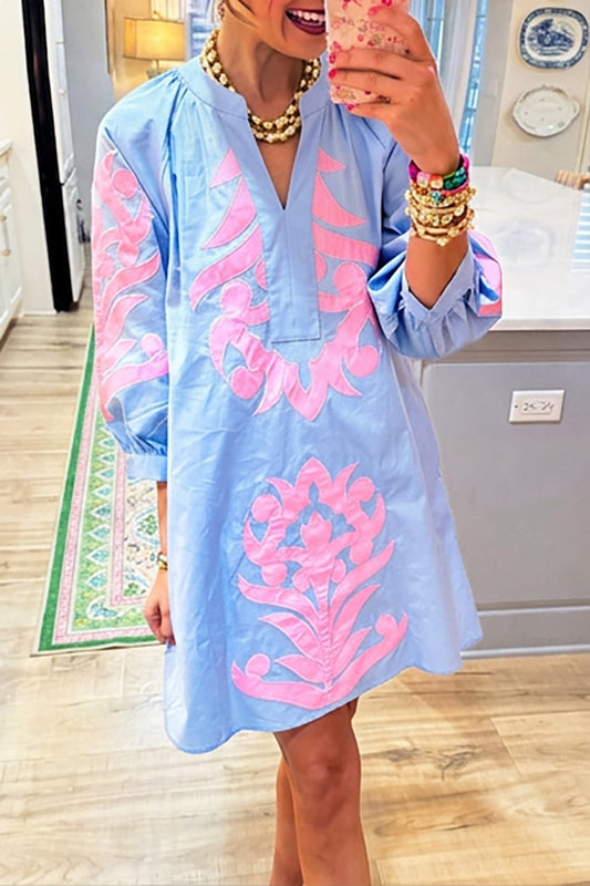 Lantern Sleeve Embroidered Dress