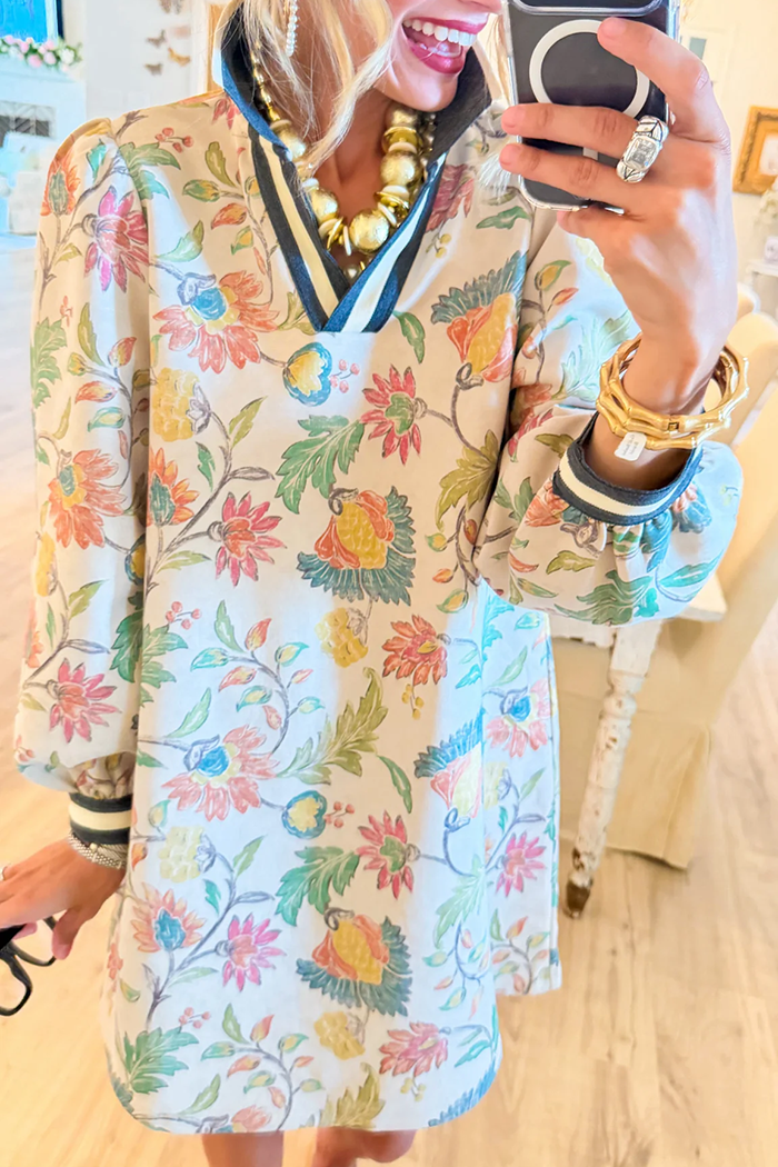 Oatmeal Floral Long Sleeve Dress