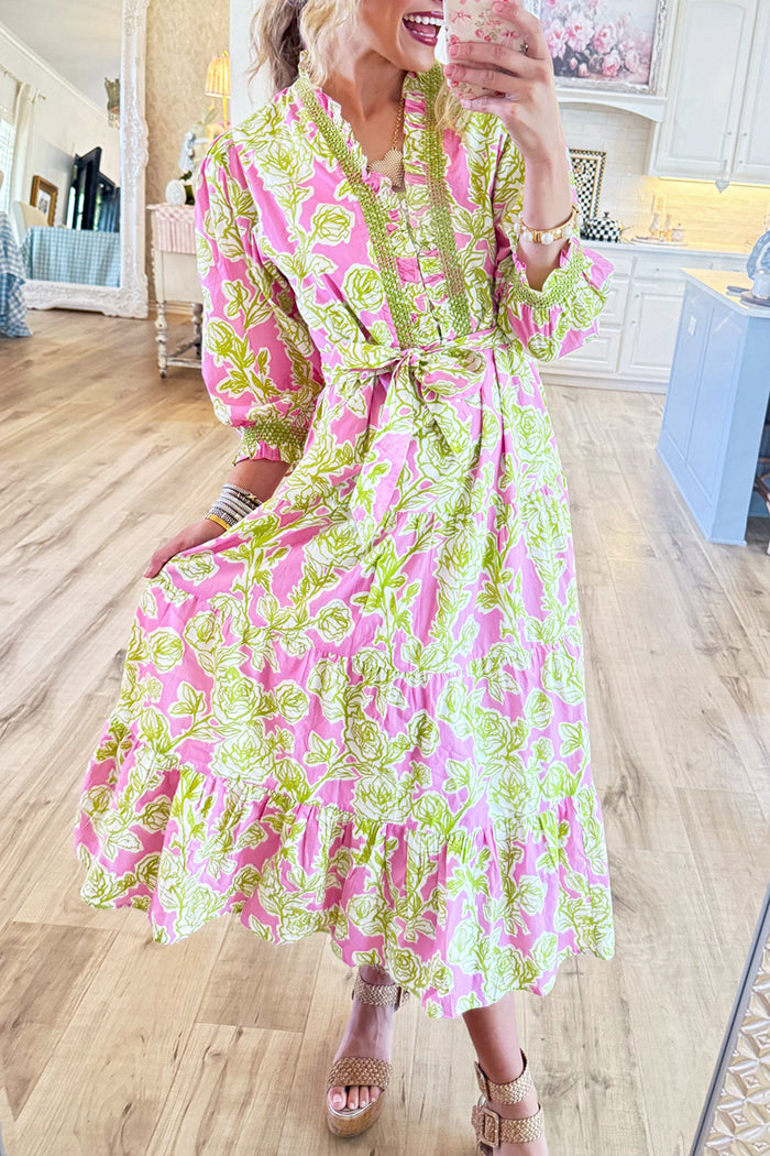 Ruffle Hem Floral Print Midi Dress