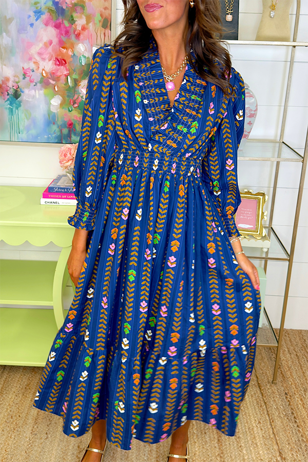 Pleated Collar Floral Dress