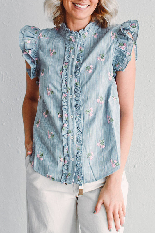 Ruffled Flutter Sleeve Floral Top