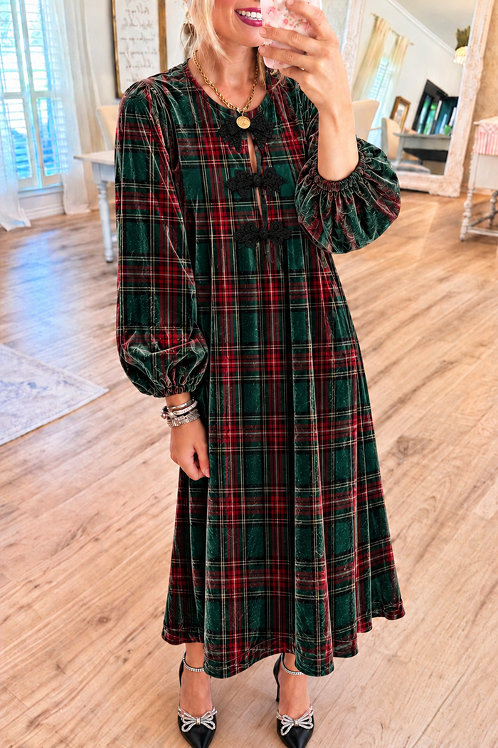 Christmas Plaid Velvet Maxi Dress