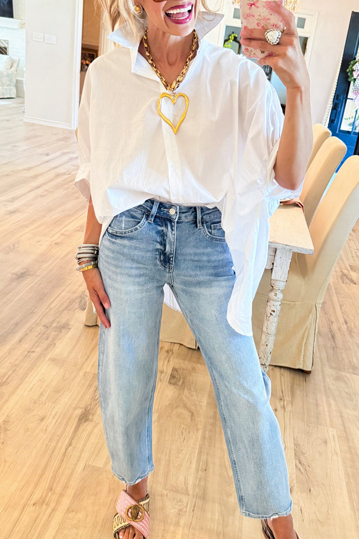 Casual Light Wash Barrel Jeans