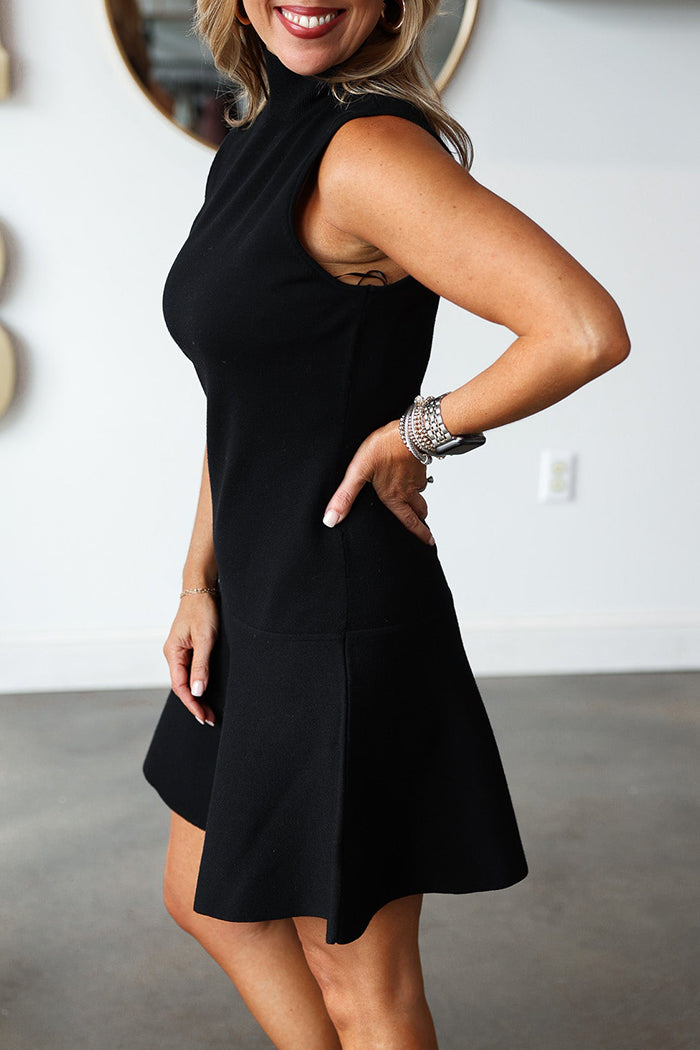 Mock Neck Drop Waist Sleeveless Dress