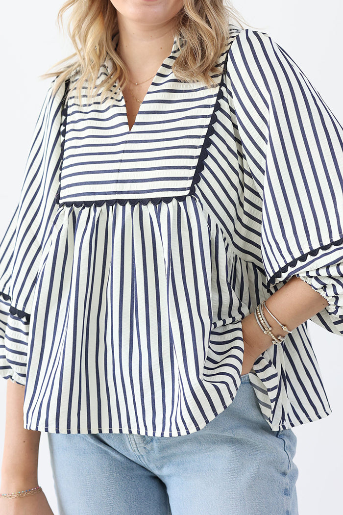 Trim Detail Stripe Blouse