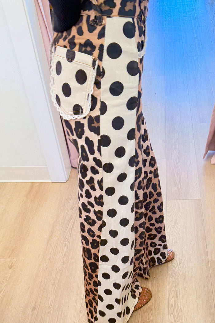 Leopard And Polka Dot Wide Leg Pants