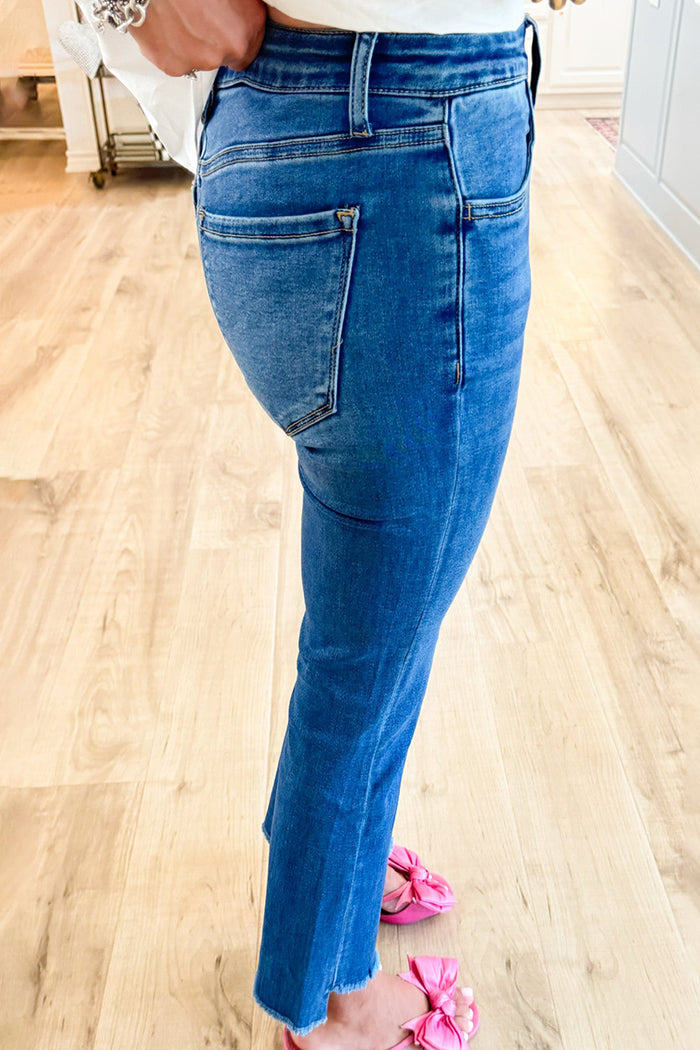 Mid Rise Crop Flare Denim Jeans