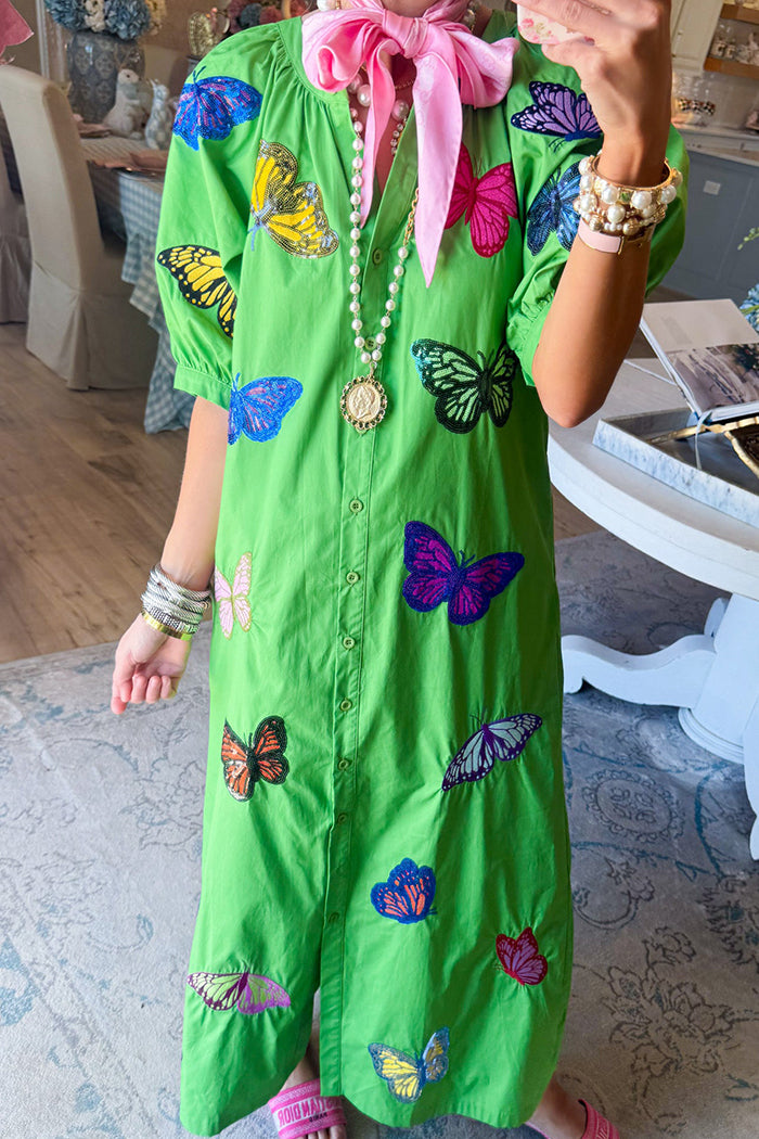 Butterfly Print Short Sleeve Midi Dress