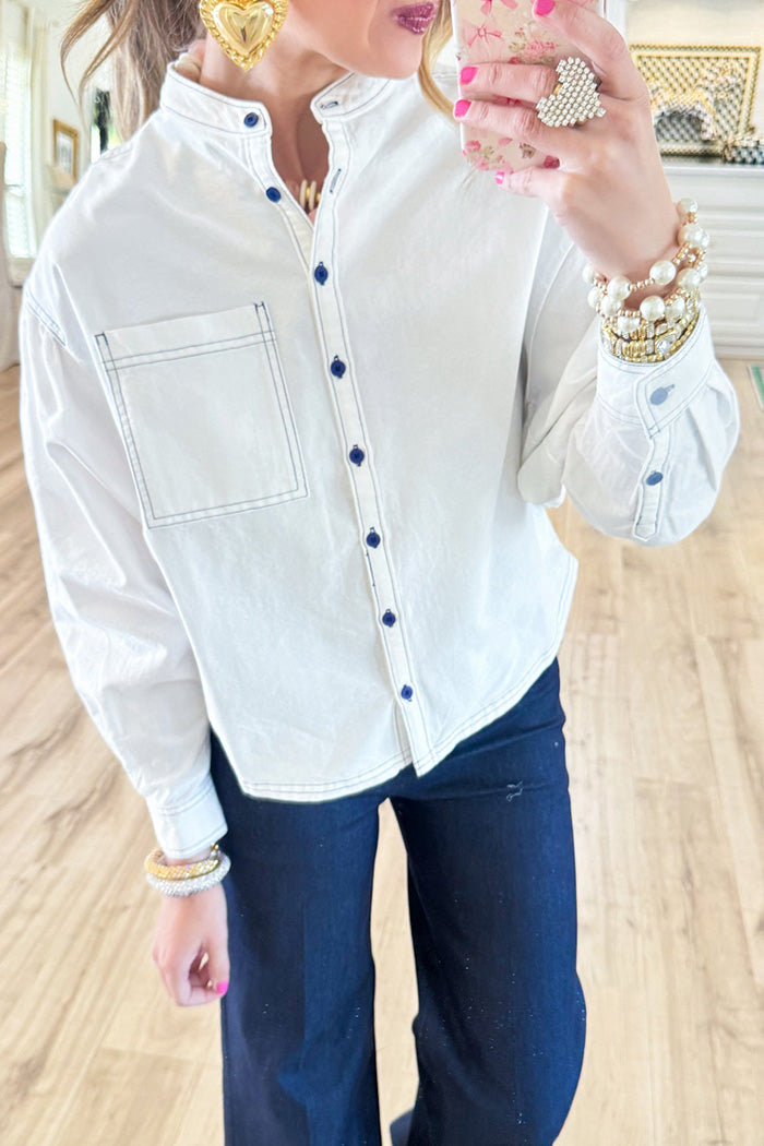Contrast Button Down Top