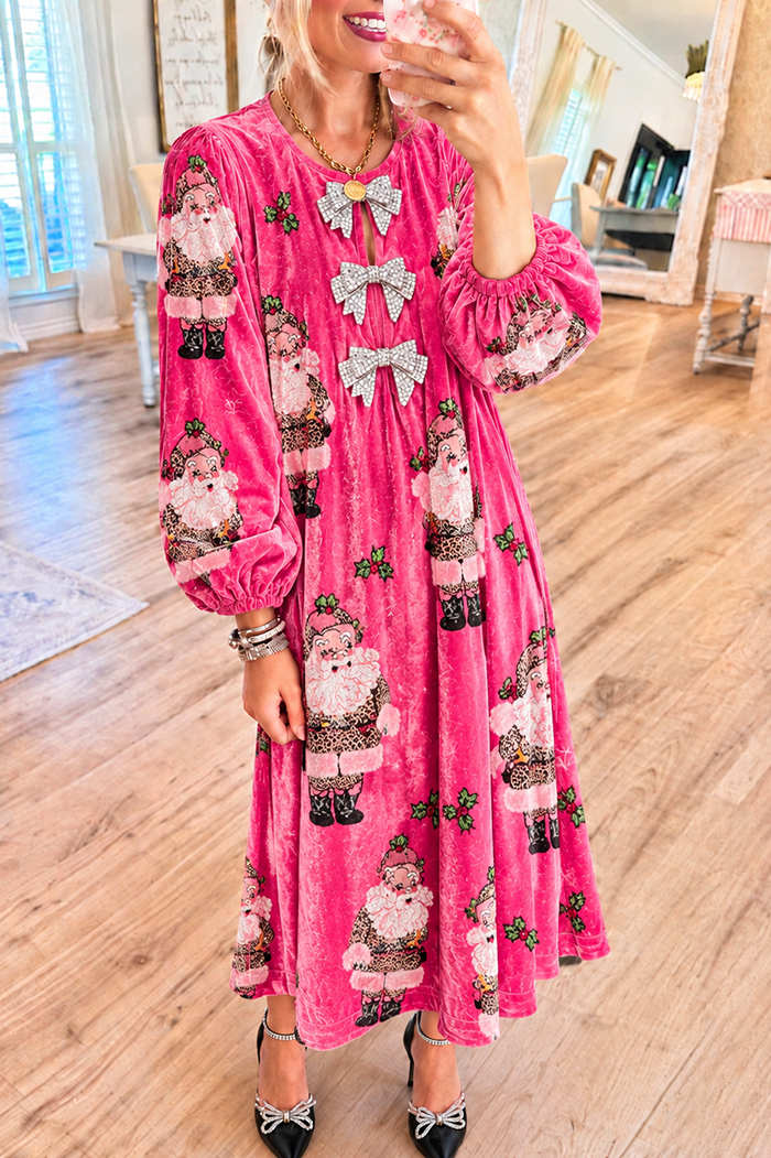 Velvet Leopard Santa Print Dress