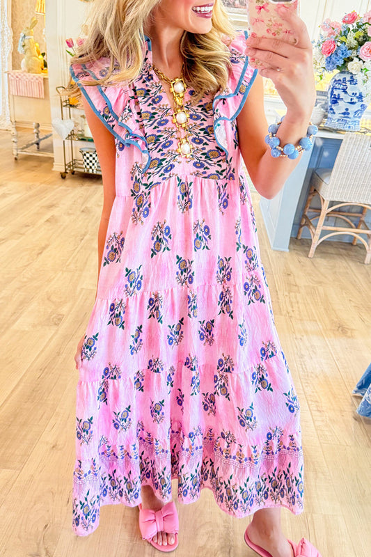Tiered Ruffle Sleeve Midi Dress