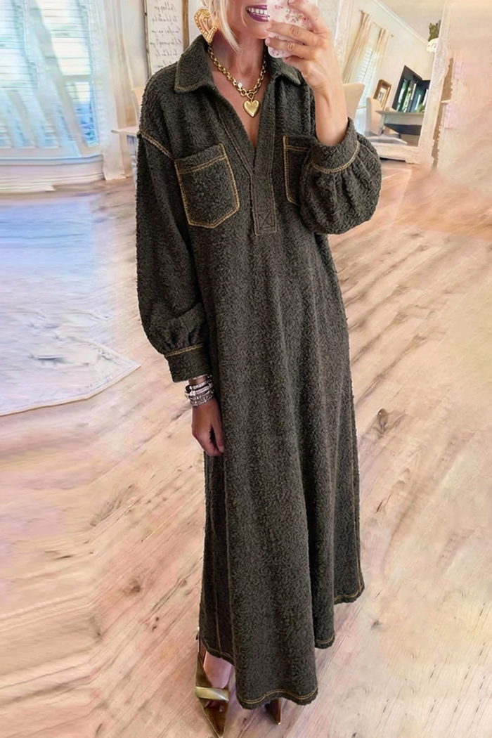 Charcoal Teddy Pockets Maxi Dress