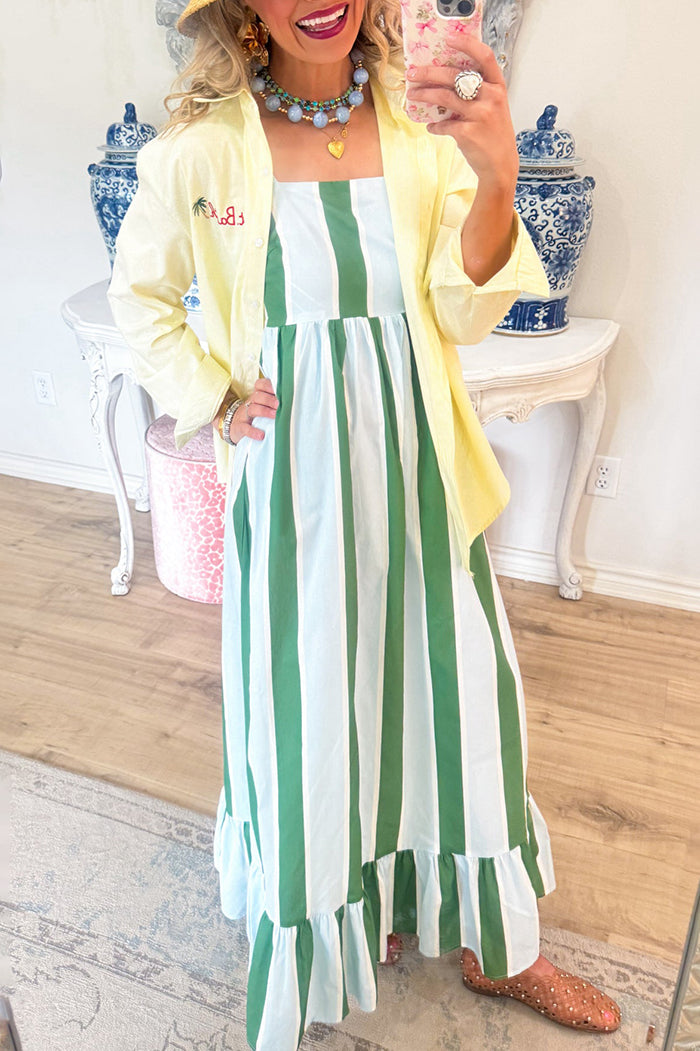 Stripe Ruffle Hem Maxi Dress