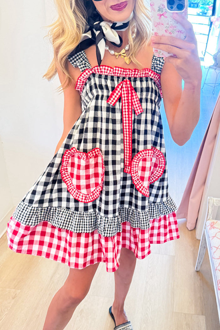 Red And Black Gingham Patchwork Dress