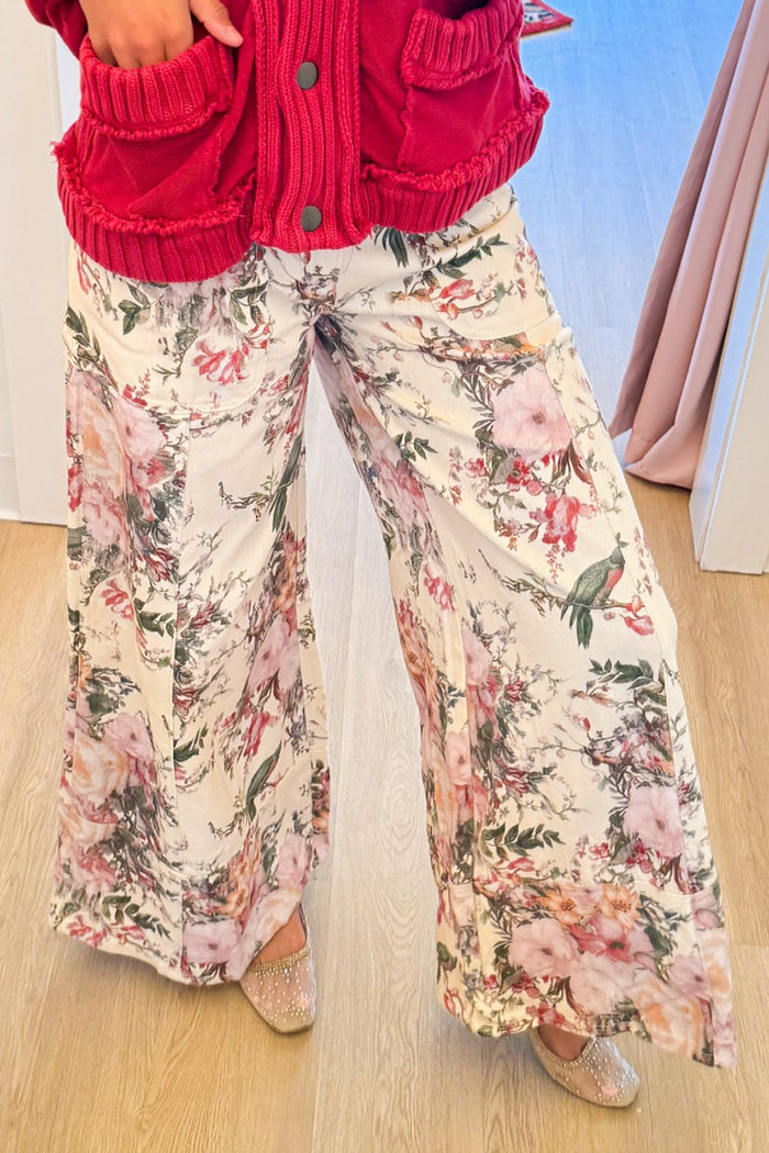 Vintage Floral Wide-Leg Pants