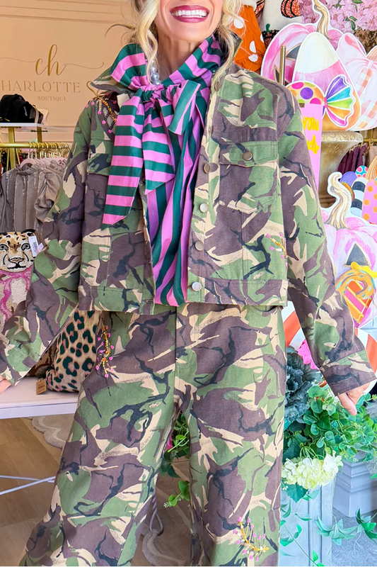 Camo Floral Sequin Twill Jacket