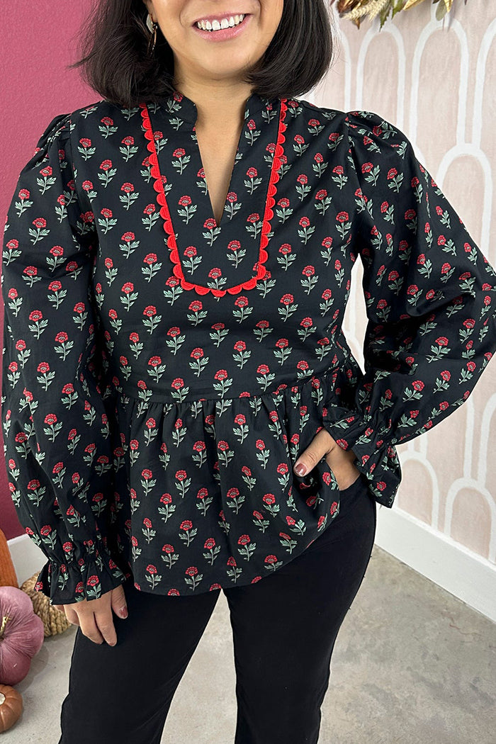 Rose-Print Peplum Top
