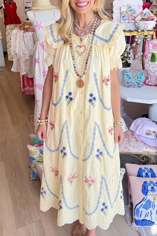 Puff Sleeve Floral Peter Pan Maxi Dress