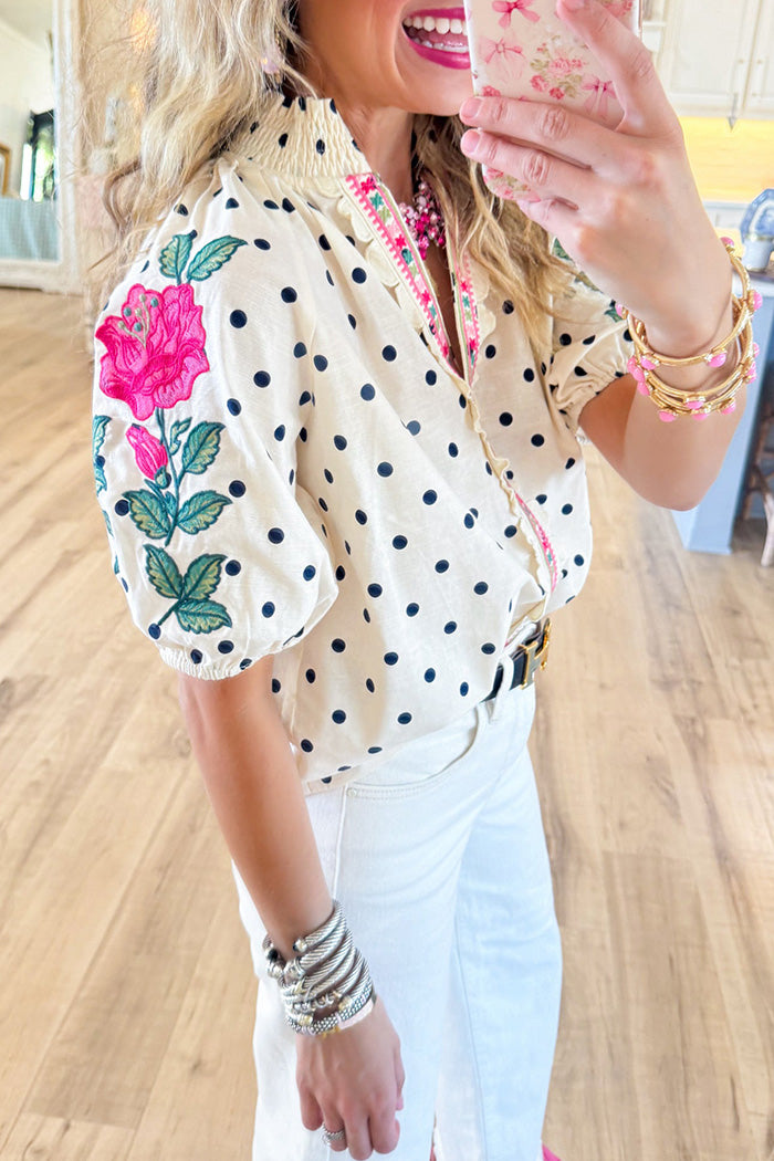 Polka Dot Embroidered Top