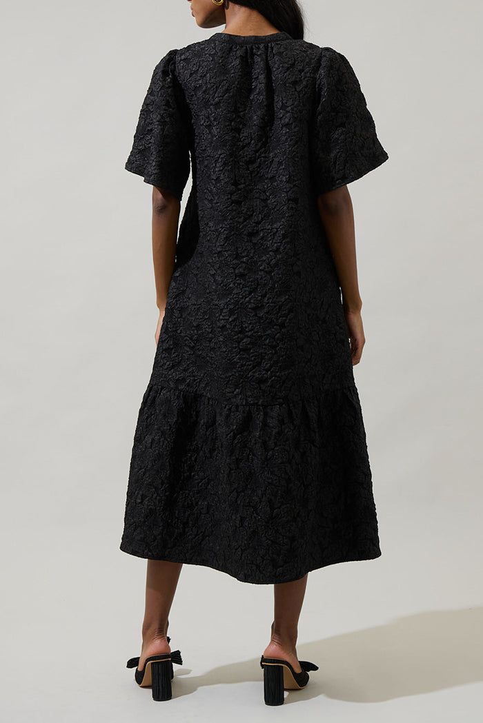 V-Neck Puff-Sleeve Midi Dress