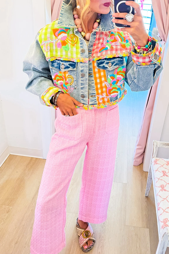 Multi Plaid Contrast Denim Jacket