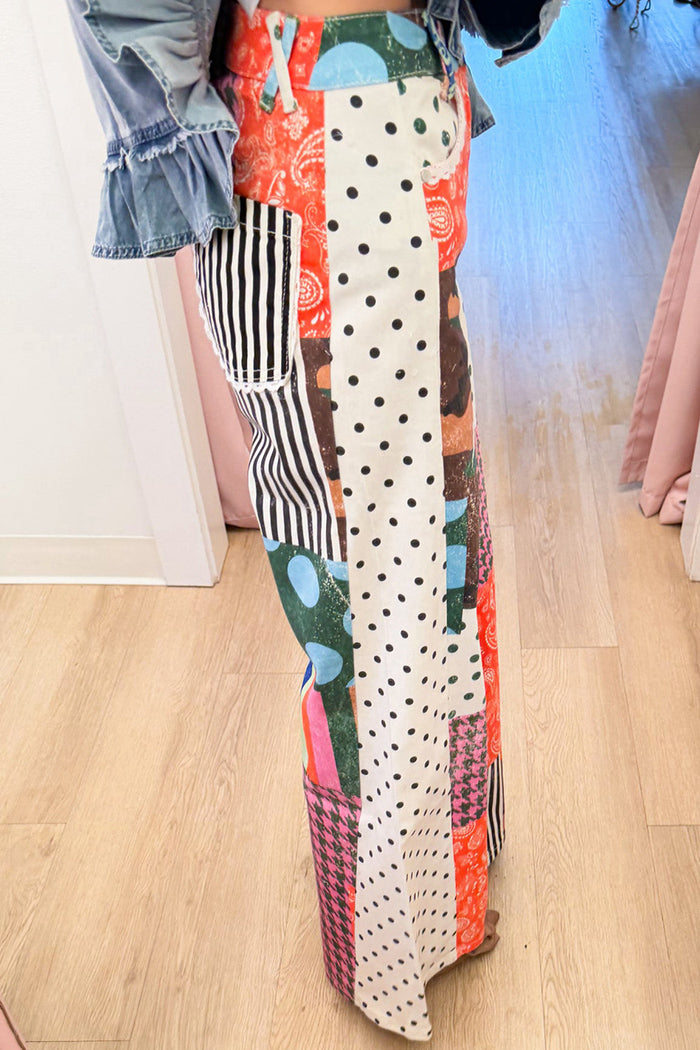 Multi Patch Printed Wide Leg Pants