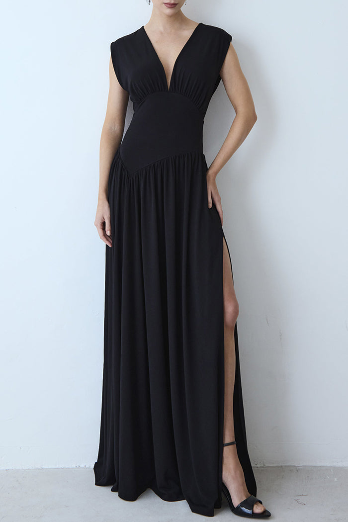 Deep V-Neck Slit Maxi Dress