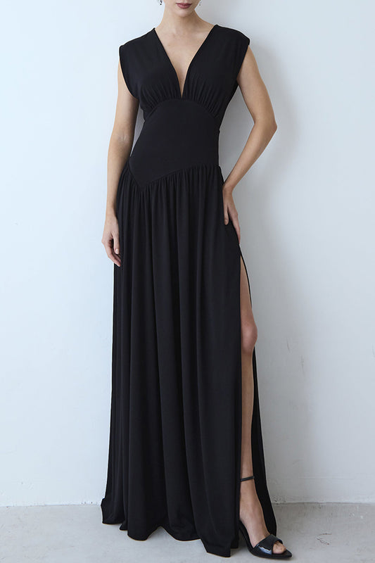 Deep V-Neck Slit Maxi Dress