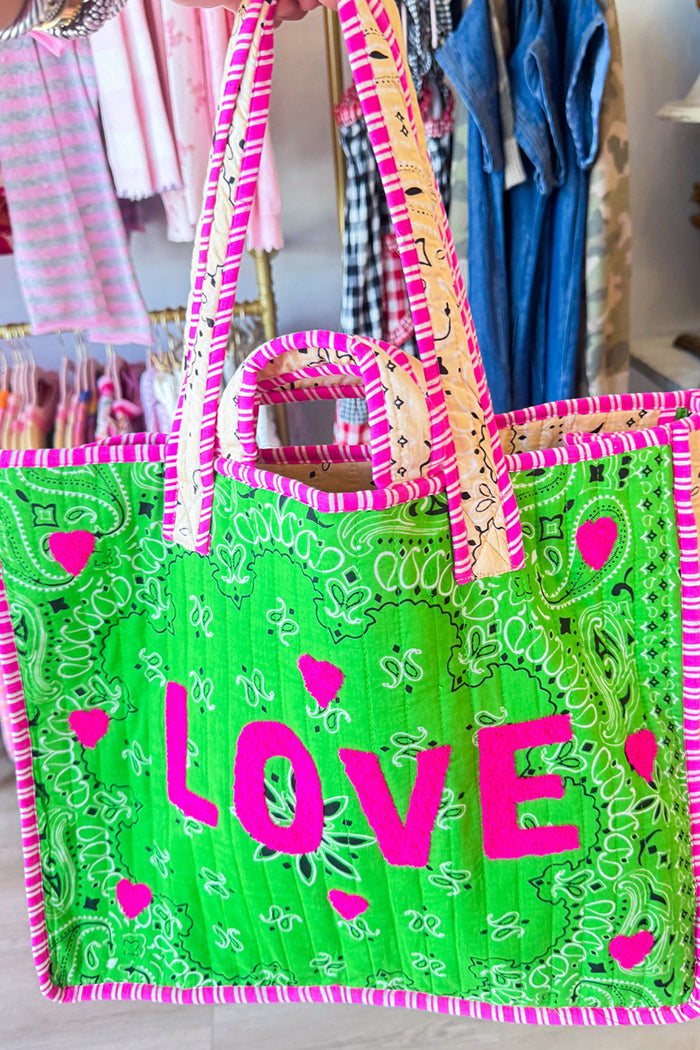 Quilted Bandana Love Letter Tote Bag
