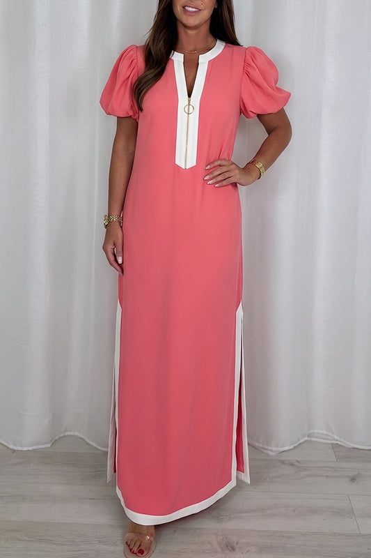 Contrast Trim Side Slit Maxi Dress