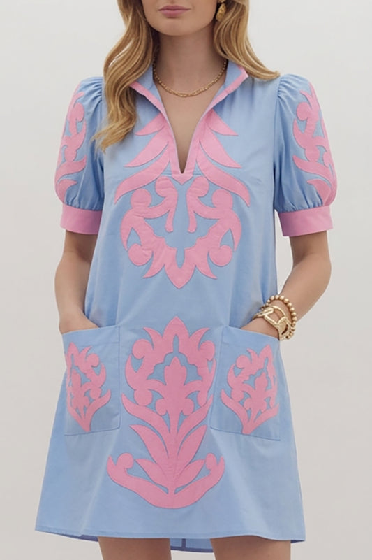Puff Sleeve Pocket Shift Dress