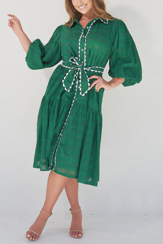 Pleated Hem Lace-Up Dress