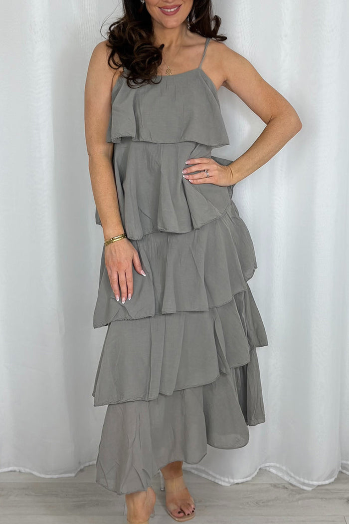 Casual Ruffle Adjustable Strap Maxi Dress