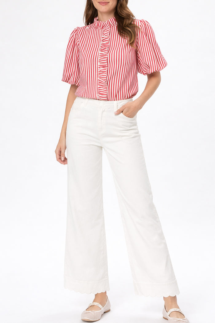 Striped Ruffled Button Down Top