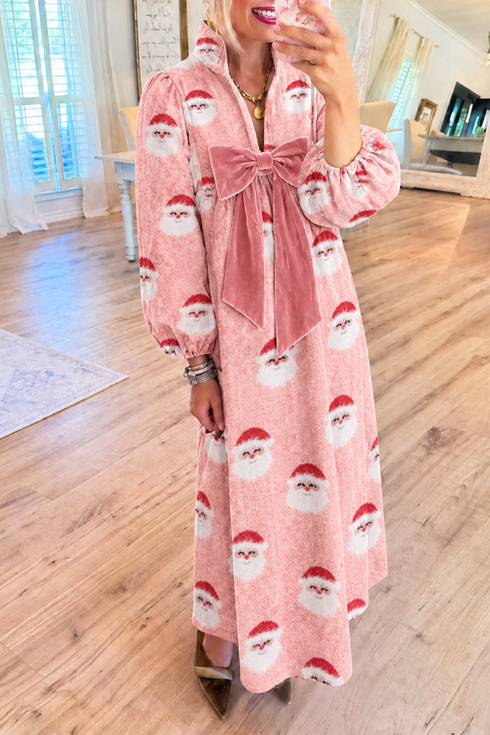 Pink Santa Velvet Bow Maxi Dress